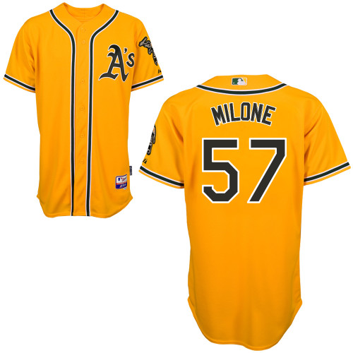 Tommy Milone #57 MLB Jersey-Oakland Athletics Men's Authentic Yellow Cool Base Baseball Jersey
